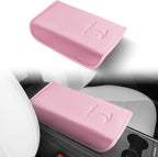 Center Console Leather Armrest Cover Designed for Tesla Model 3 2017-2023/Model Y 2020-2025,Center Console Accessories for Tesla Model 3/Y Interior Light Pink