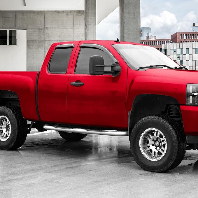 Voron Glass Tape-on Extra Durable Rain Guards for Trucks Chevrolet (Chevy) Silverado/GMC Sierra 2007-2013 Extended Cab, Window Deflectors, Vent Window Visors, 4 Pieces - 130093f