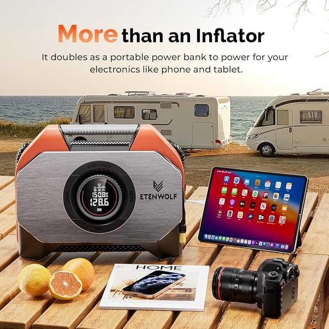VORTEX S6 Tire Inflator Portable Air Compressor for Heavy-duty Vehicle, Cordless Air Pump for Car & Inflatables with 19200 mAh Battery, 100% Duty Cycle & Dual Cylinder Bike Pump, Vivid Orange