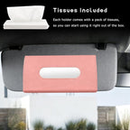 Car Tissue Holder, Auto Sun Visor Napkin Holder Hanging Paper Towel Dispenser with Tissue Refill, Premium Leather Napkin Case Mask Organizer for Backseat & Visor, Car Accessories (Pink)
