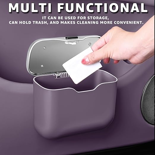 Car Trash Can, Waterproof Multi‑Functional Auto Trash Bin for Door/Console/Seat Back, Universal Vehicle Garbage Can for Car/Truck/SUV Drivers (Purple)
