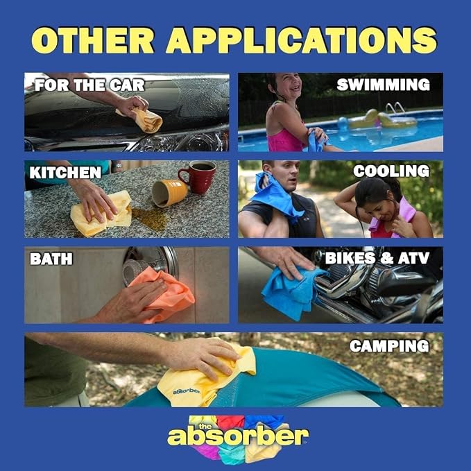 the absorber® Large 27-Inch x 17-Inch, Aqua - Synthetic Premium Drying Chamois Cloth for Car - Super Absorbent, Scratch-Free and Washable