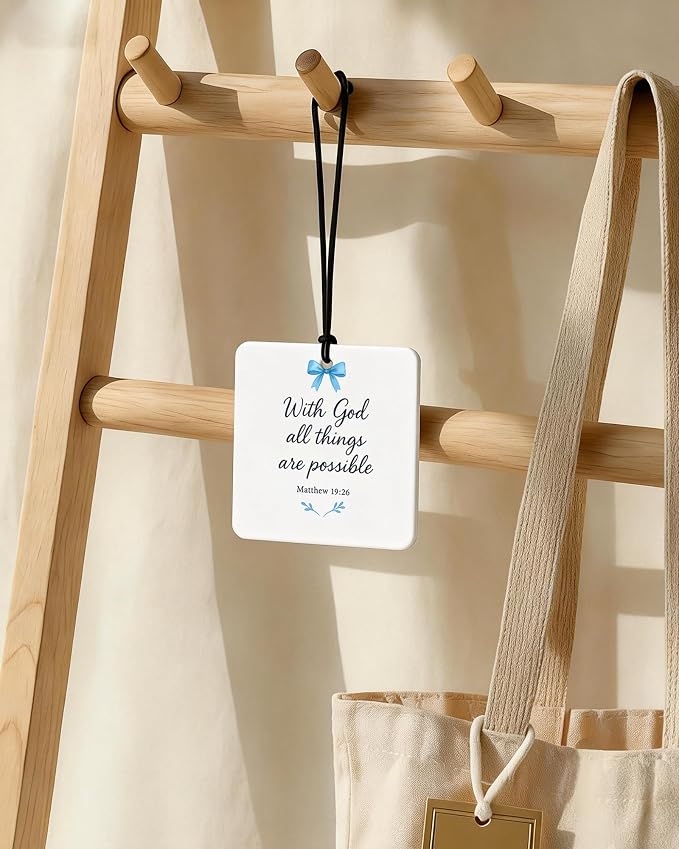 Inspirational Christian Orange Car Air Freshener 4 Pcs, Blue Coquette Bow Religious Square Hanging Air Freshener for Closet Drawer Books, Girly Christian Car Accessories Mirror Decor for Women