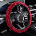 Elastic Short Microfiber Plush Steering Wheel Cover for Winter Warm, Universal 15 inch, Anti-Slip, Odorless, Wine Red