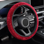 Elastic Short Microfiber Plush Steering Wheel Cover for Winter Warm, Universal 15 inch, Anti-Slip, Odorless, Wine Red