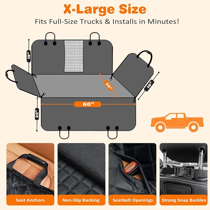 Dog Car Seat Cover for Pets 100% Waterproof Seat Cover Hammock 600D Heavy Duty Scratch Proof Nonslip Durable Soft Back Seat Covers for Cars Trucks and SUVs
