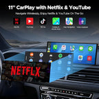 11'' Wireless Carplay Screen for Car Built-in Net-Flix YouTube Apps, Portable Touchscreen Car Stereo with Android Auto, Backup Camera, OTA Updates, Bluetooth, Voice Control, GPS Navigation,FM