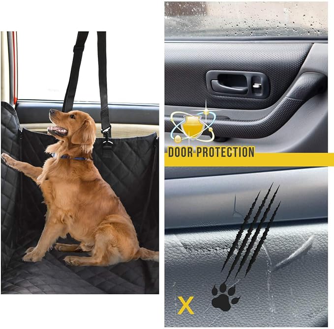 X-Large Dog Car Hammock, 100% Waterproof with Mesh Window, Scratch Prevent Anti-Slip Car Seat Covers for Back Seat