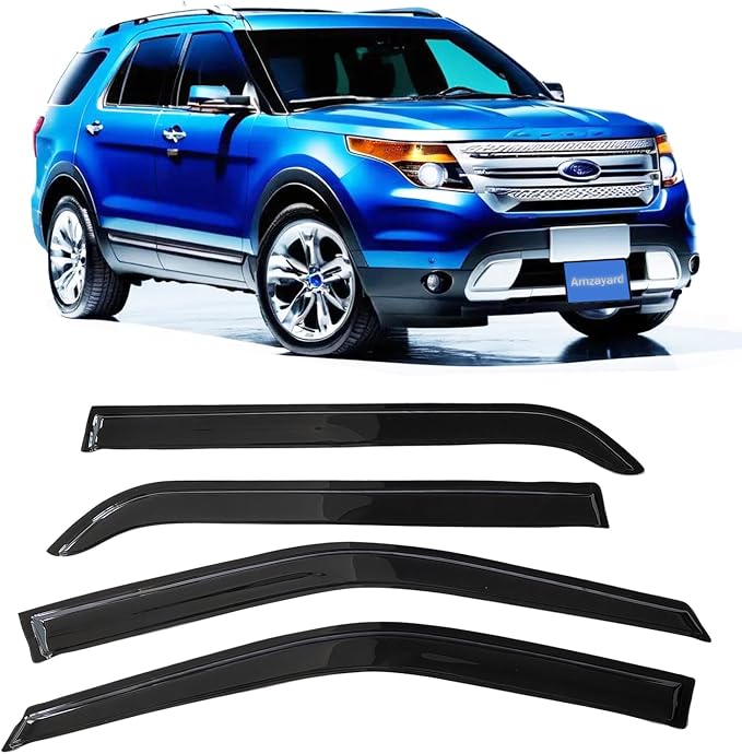 Window Visors Rain Guards for Ford Explorer 2011-2019 Window Deflectors | Vent Deflector, Vent Visor, Sun Shades, Window Shields, Car Accessories, Dark Smoke