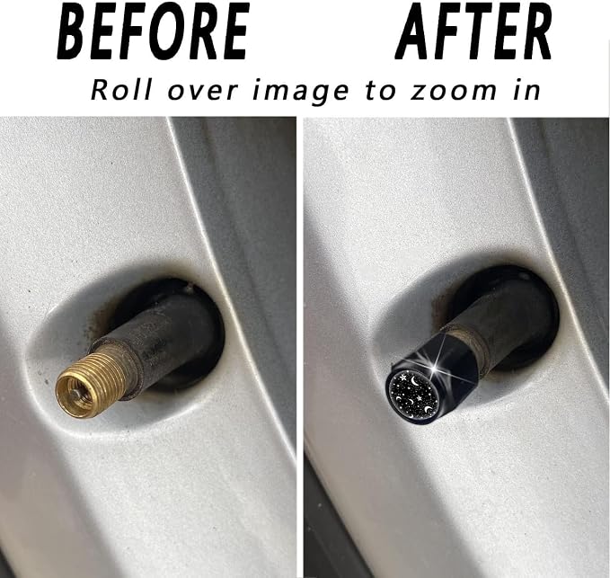 Tire Valve Stem Caps Cover,4 Pcs Metal Black Air Valve Cap, Aluminum Car Wheel Stem Caps,Universal Stem Covers for Cars,Trucks,Bikes,Motorcycles,Corrosion Resistant (Moon Star)