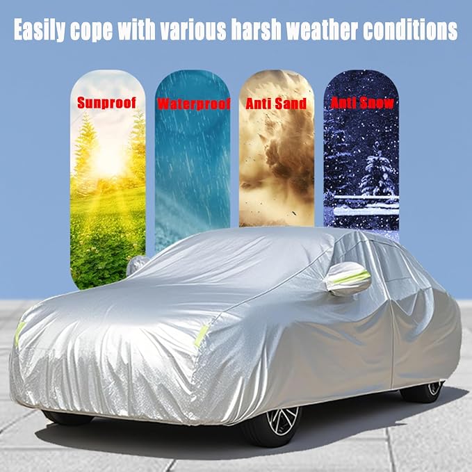 16-Layer Waterproof All-Weather SUV Car Cover Heavy Duty Full Exterior Protection Universally Fit fit Ford Explorer Toyota Highlander Kia Telluride Palisade Pilot Dodge Durango GMC Acadia etc