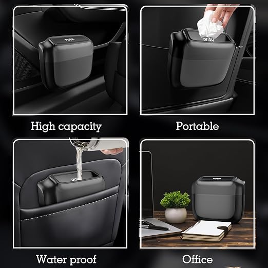 2 Packs Car Trash Can with Lid，Built-in Storage Garbage Bag，Leakproof Vehicle Trash，Car Accessories for Interior,Mini Garbage Bin for Automotive, Office, Kitchen,Bedroom，with 60pcs Trash Bags