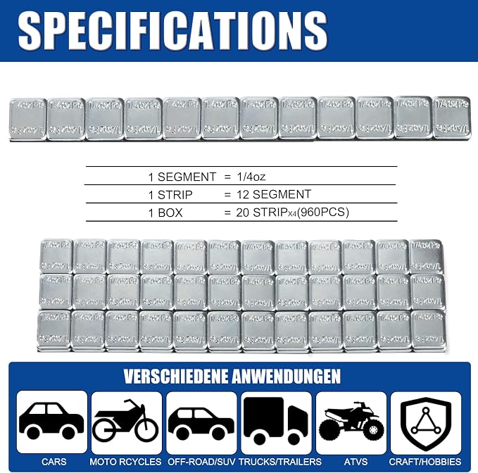 Upgraded Wheel Weights 1/4oz, 0.25oz - 960PCS Adhesive Stick on Wheel Weights, 120 oz/Box, 2 Boxes, EasyPeel Tape Automobiles/Trucks/SUVs/Motorcycles, Perfect for Garages