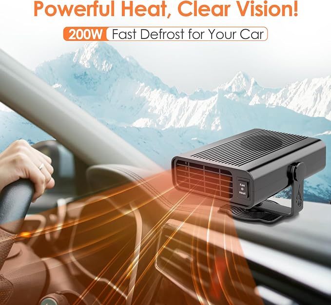 200W Car Heater,12V Portable Car Heater that Plugs Into Cigarette Lighter Electric Car Heater Defroster, 2 in 1 Heating & Cooling Fast Heating Defrost Defogger with Plug in Cigarette Lighter (Black)