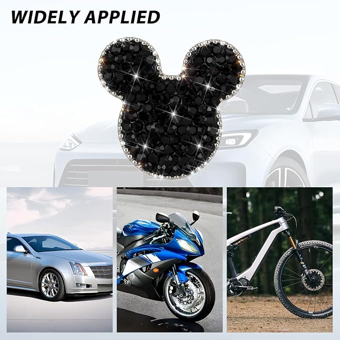 Bling Car Tire Valve Stem Caps, 4PCS Dustproof Crystal Rhinestone Cartoon Mouse Design, Sparkling Attractive Auto Wheel Decoration Accessories, Universal Fit (Black)