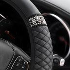 Bling Car Steering Wheel Cover, 15 Inch Rhinestones Soft Leather Elastic Steering Wheel Protector, Sparkly Crystal Diamond for Women Girls, Car Interior Accessories for Most Cars (Black)