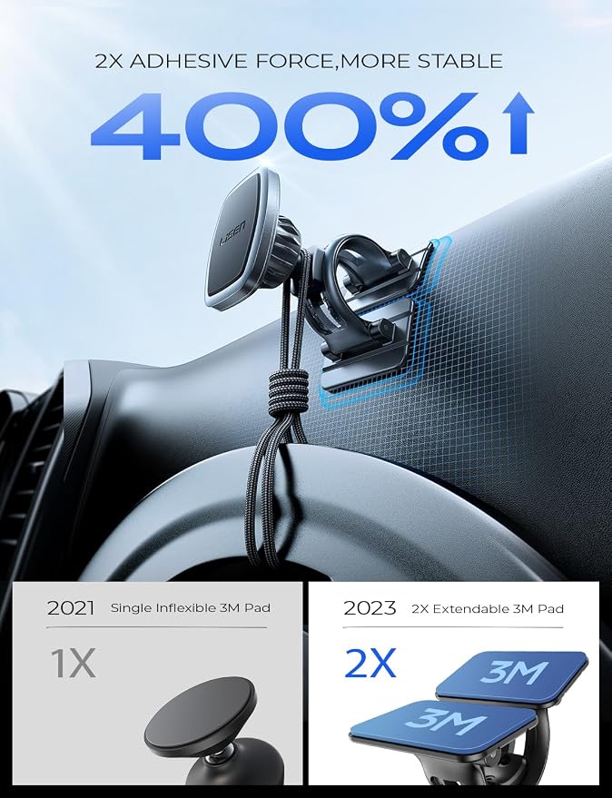 Magnetic Car Phone Mount for iPhone and Android with 6 Magnets and Adjustable Arch Design, Black