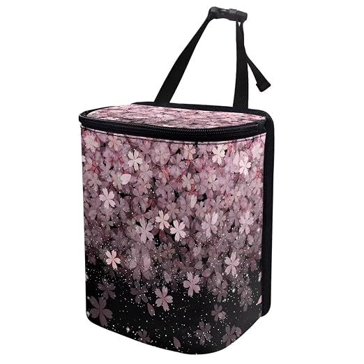 Cherry Blossom Print Car Trash Can with Lid, Leak Proof Auto Trash Bag Hanging Vehicle Garbage Can Multipurpose Storage Container for Back Seat Road Trip