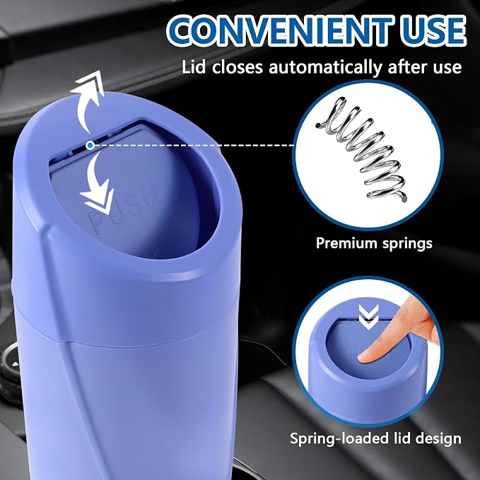 Mini Car Trash Can with Lid, Portable Garbage Can for Car, Leakproof Cup Holder Automotive Garbage Bin with 2 Rolls of Trash Bags, Small Trash Storage Can for Car Home Office(Dark Blue)