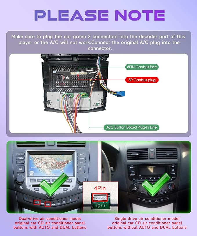 4G+128G Android 15 Car Radio Wireless Carplay for Honda Accord 2003-2007, Car Stereo Andorid auto Mirror Link 10'' HD Touchscreen GPS WiFi Bluetooth 5.0 FM/RDS EQ-32 SWC Backup Camera