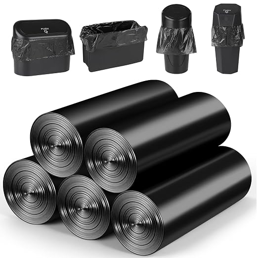 Mini Car Trash Can Bags, Black Car Trash Bags, 5 Packs, 150 Count | Tear-Resistant, Disposable, Liner Refills, Garbage Bags for Car, Home Office (Vehicle Trash Can is not Included)