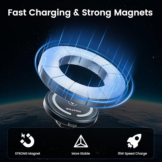 for iPhone 17 Pro Max MagSafe Car Charger Cup Holder Mount, 15W Fast Wireless Magnetic Charging Phone Holder for iPhone 16 15 14 13 Series, Adjustable Car Mount with Large Cup Base,Red