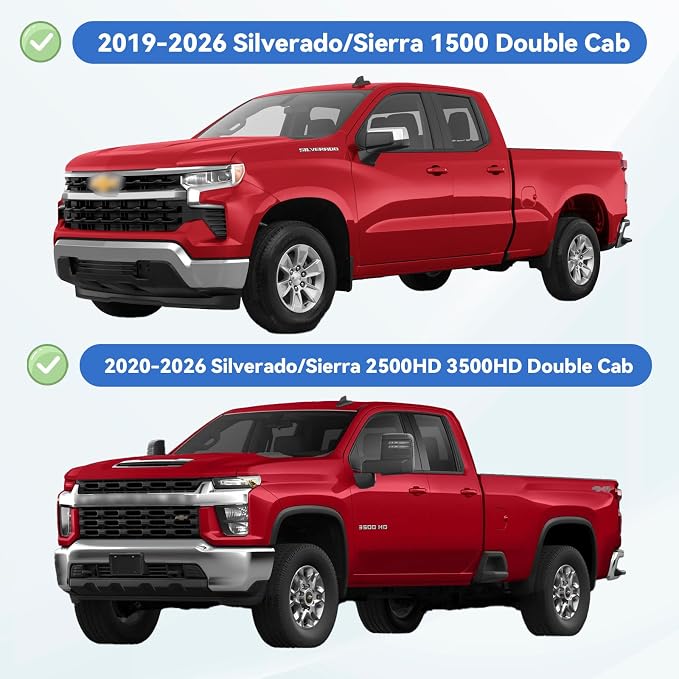 Window Visors Rain Guards for 2019-2026 Chevy Silverado/GMC Sierra 1500 Double Cab, Out-Channel Window Vent Wind Deflectors Visors Shades for 20-26 Silverado/Sierra 2500HD 3500HD
