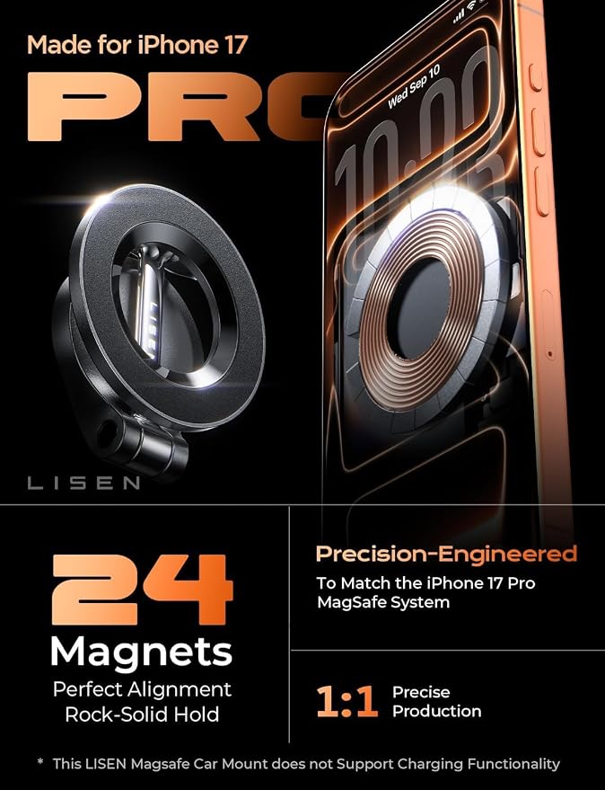 for MagSafe Car Mount for iPhone 17 Pro Max [24 Strong Magnets] Classic Magnetic Phone Holder for Car Dashboard Magnet Phone Mount Car Cell Phone Holder for iPhone 17 Pro Max Air 16 15 14 13 12