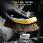 Horse Hair Leather Cleaning Brush - Upgraded Long Bristle Car Leather Brush with 360° Soft Grip, for Car Interior Seats, Sofa, Upholstery & Furniture Care