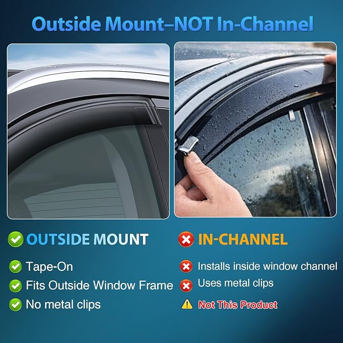Window Visors Rain Guards for Chevy Tahoe 2015 2016 2017 2018 2019 2020, Outside Mount Window Vent Wind Deflectors Visors Shades for Fresh Air Circulation, Smoke Tinted, 4PCS