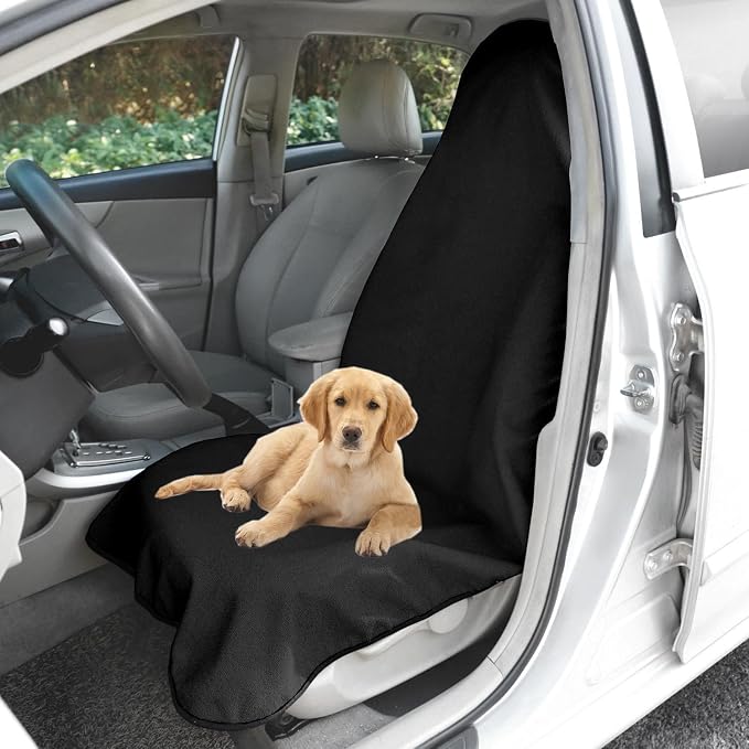 Waterproof Sweating Car Seat Cover for Post Gym Workout, Running, Swimming, Beach and Hiking, Universal Fit Non-Slip Towel Bucket Seat Protector for Cars SUV Trucks, Machine Washable (Black)