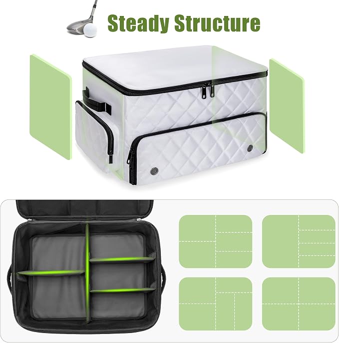2 Layer Golf Trunk Organizer, Golf Car Storage Organizer with Individual Ventilated Compartment for 2 Pairs Shoes, Golf Car Locker for Balls, Clothes, Tees, Gloves, Accessories (White)