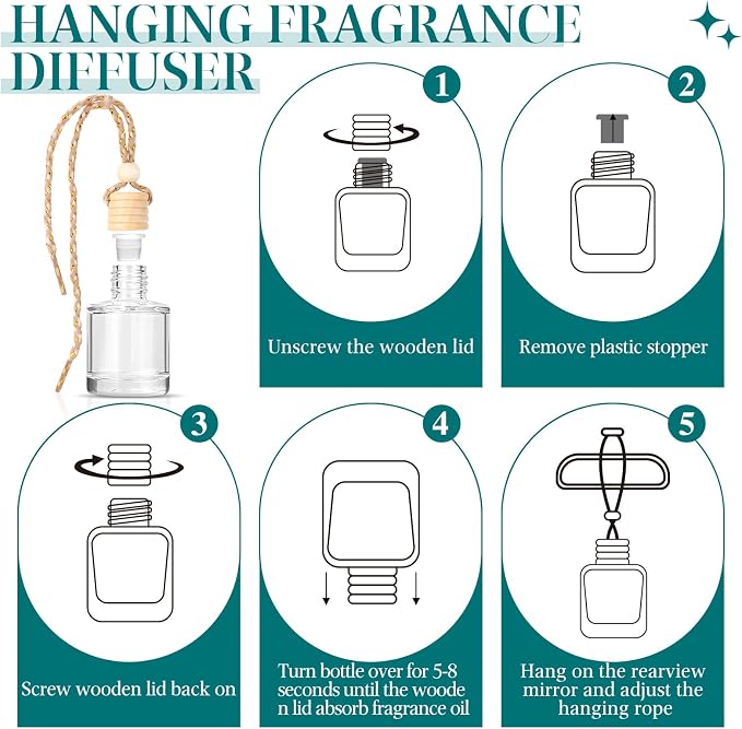 Premium Scent Car Air Freshener, 6 Pack Hotel Scent Collection Diffuser Set, Long Lasting Luxury Fragrance Essential Oil Aromatherapy, Hanging Air Freshener for Car Interior Accessories Unisex
