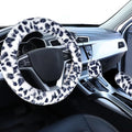 Fuzzy Car Steering Wheel Cover, Universal Fit Fur Auto Wheel Cover & Handbrake Cover & Gear Shift Cover Set, Leopard Winter Warm Fluffy Vehicle Wheel Protector Car Accessories for Men Women