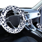 Fuzzy Car Steering Wheel Cover, Universal Fit Fur Auto Wheel Cover & Handbrake Cover & Gear Shift Cover Set, Leopard Winter Warm Fluffy Vehicle Wheel Protector Car Accessories for Men Women
