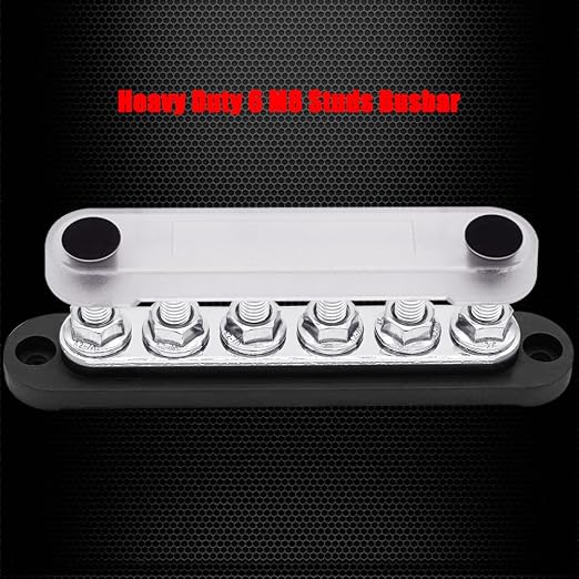 6 x M8 (5/16") Studs Power Distribution Block Bus Bar 12V, 5.9" HD 200A Marine BusBar Battery Distribution Block W/Cover for Car Boat Solar (Black)