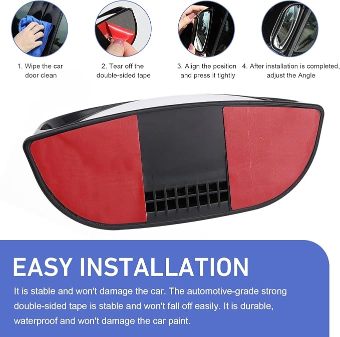 2 PCS Back Passenger Blind Spot Mirrors, 1.8" x 5" Adjustable Wide Angle B-Pillar Blind Spot Mirror, Car Side View Mirror for Get-Off Safety, Universal Accessories for Most Cars (White)