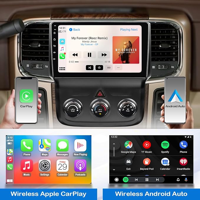 Car Stereo for Dodge RAM 1500 2500 3500 2013 2014 2015 2016 2017 2018 with Wireless CarPlay and Android Auto,9'' Android 13 Touch Screen Radio Replacement,2G Ram 32G ROM(Only fit Manual AC)