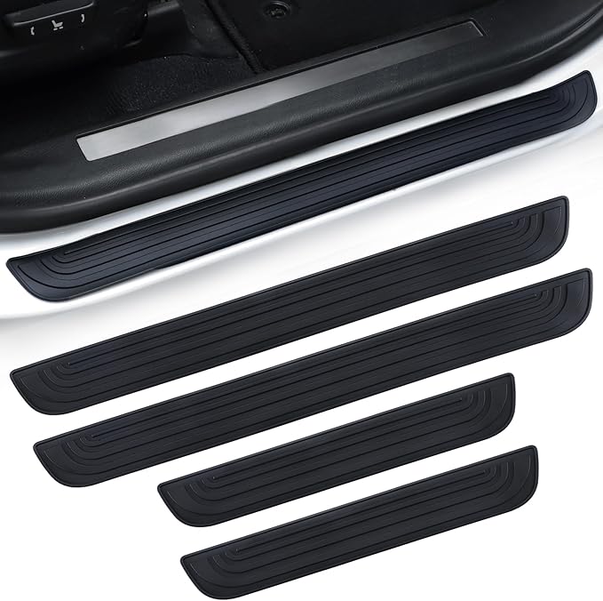 Car Door Threshold Protection, 4PCS Door Edge Step Dust Shield Cover, Door Width 23.6x2.36inch Car/SUV Universal Rubber Scratch Resistant Exterior Accessories (Black)