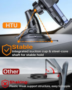 HTU [2026 Latest Upgrade Military-Grade Anti-Shake Car Phone Holder, 90+LBS Strong Suction Car Phone Mount, 360° Rotatable Mount for Dashboard Windshield Vent, for iPhone 17/16 Pro Max, Deep Black