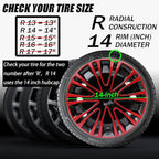 Hubcap Wheel Cover Replacement R14 Hub Caps Universal-Fit Steel Wheel Rim Cover ABS Material Exterior Accessories for Car Truck SUV -Set of 4（14-inch，Red-Black）