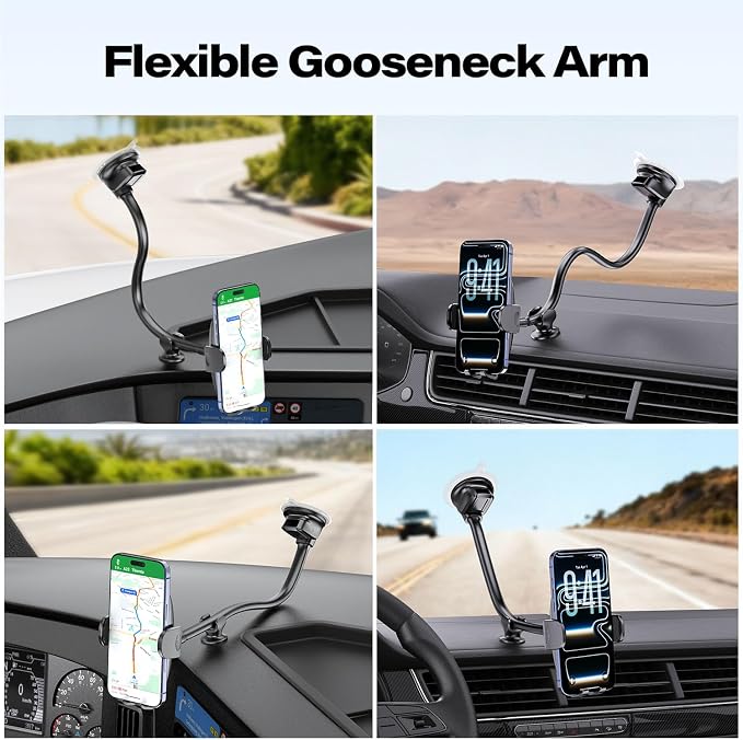 14'' Gooseneck Car Phone Holder,Heavy Duty Phone Holder for Truck, [Flexibile Long Arm] [Anti Shake stabilizer] Windshield Car Phone Mount Suction Cup,Fit for iPhone, Samsung (Black Plaid)