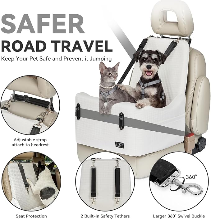 Dog Booster Car Seat for Small/Medium Dogs Up to 35 lbs – Patented Safety System, 5" Memory Foam Pet Car Seat, Fully Detachable and Washable Cover, Front/Back Seat Travel Booster (Beige)