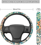 Boho Mandala Flower Pattern Sports Style Car Steering Wheel Cover Vehicle Wheel Protector Auto Wheel Cover Steering Wheels Accessories Universal Fit Car Truck Van SUV