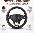 Car Steering Wheel Cover 15 inch, Microfiber PU Leather Elastic Steering Wheel Protector, Anti-Slip Breathable Car Interior Accessories for Most Cars (Coffee)