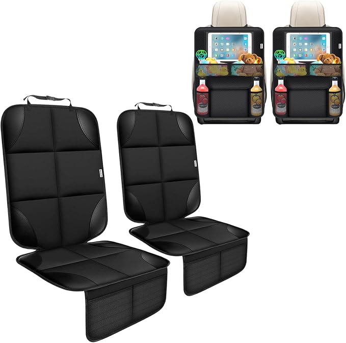 Kick Mats Back Seat Protector, Waterproof Oxford Seat Back Protector, Car Seat Back Protector for Kids, Back of Seat Protector for Kids Feet Car Seat (Black D -2 Set)