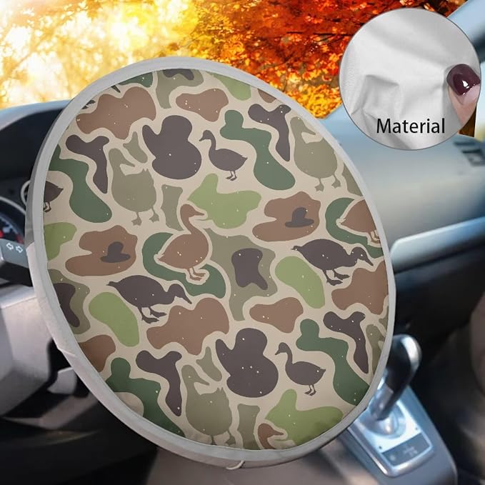 Duck Camo Steering Wheel Sun Shade Cover,Steering Wheel Sun Block Anti-Heat Aluminum Foil Steering Wheel Cover Steering Wheel Sun Heat Shield for SUV Truck Van