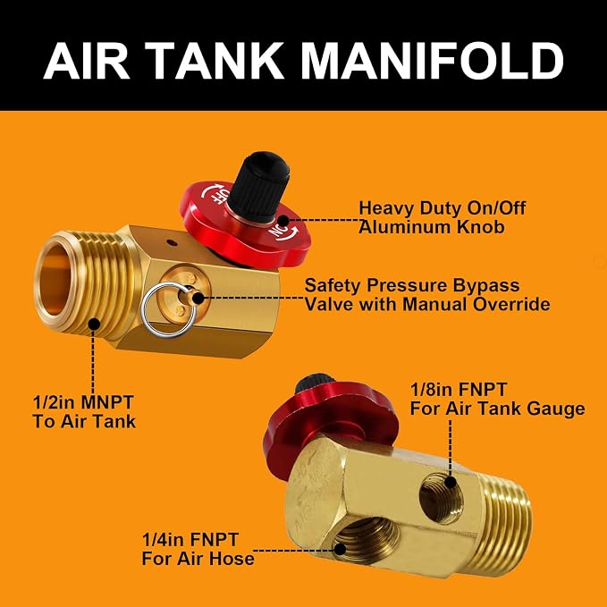2pack Air Tank Repair Kit Including Safety Valve, 0-200 PSI Pressure Gauge and 4 Feet Air Tank Hose Assembly Kit for Portable Carry Tank