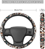 Car Steering Wheel Cover 15 Inch Universal Breathable Soft Anti-Slip Auto Accessories Steering Wheel Protector Fit for Most Vehicles, Aztec Geometric Cow Print