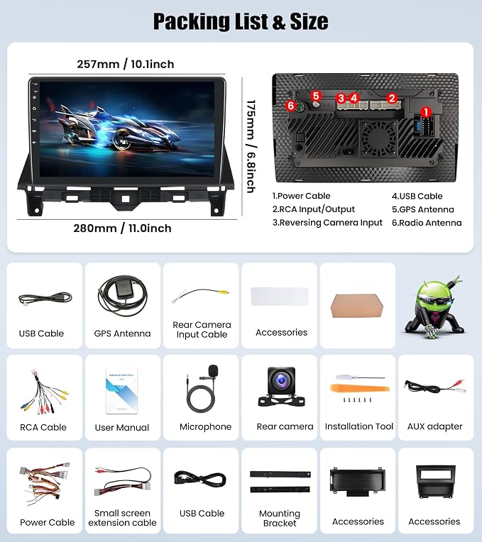 8Core 6G+128G Android Car Radio Stereo for Honda Accord 2008 2009 2010 2011 2012 2013 Upgrade 10.1 Inch Touch Screen with 360° Panoramic View CarPlay Android Auto Mirror Link WiFi Backup Camera